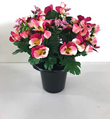 DFS Pink Pansy Silk Flower Memorial Vase Grave Insert,Cemetery Tribute Crematorium