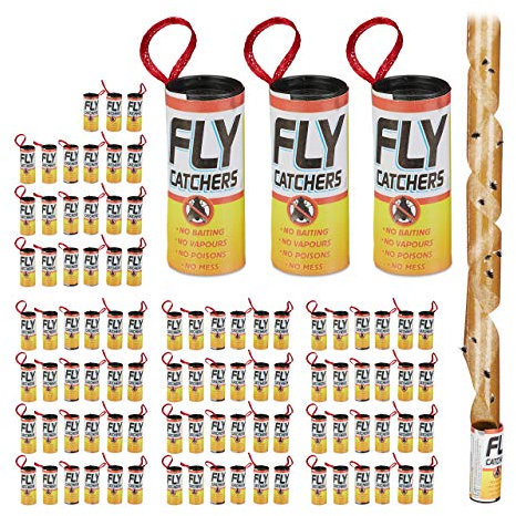 Relaxdays 96 x Fliegenfänger Leimrollen im Set, ohne Gift, umweltfreundlich, Klebefallen zum Aufhängen, Innenbereich, braun