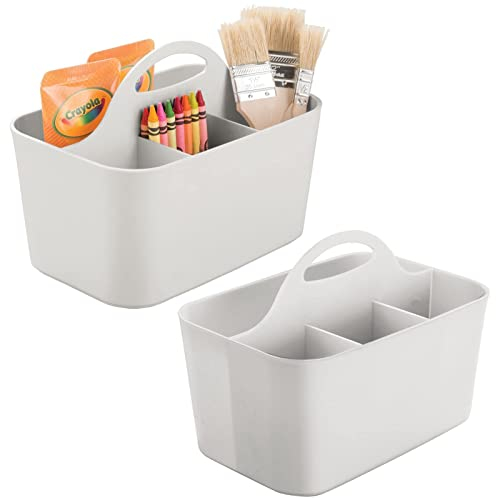 mDesign 2er-Set tragbarer Organizer – kleine Aufbewahrungsbox für Bastelsachen und Nähutensilien – Aufbewahrung für Stifte, Knöpfe, Scheren und Farben – hellgrau