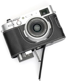 Handmade Genuine Real Leather Half Camera Case Bag Cover for FUJIFILM X100V Black Color