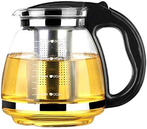 ProLeo Glas Teekanne Edelstahl Filtergriff hitzebeständig 2000ml (schwarz)