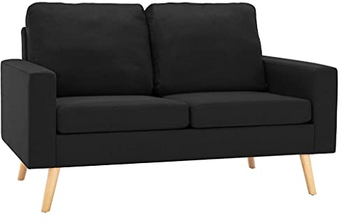 vidaXL Sofa 2-Sitzer Zweisitzer Loungesofa Stoffsofa Polstersofa Sitzmöbel Polstermöbel Designsofa Wohnzimmersofa Schwarz Stoff Holzrahmen