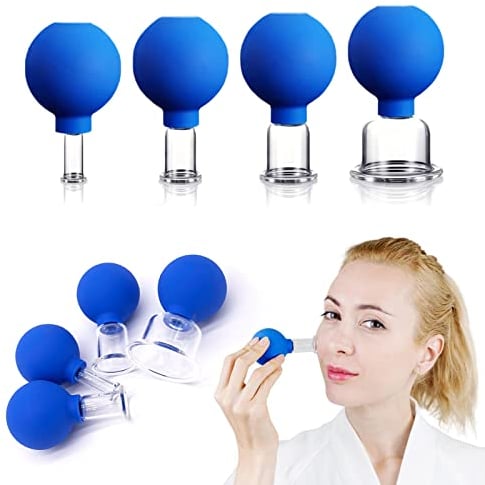 Lot de 4 ventouses pour le visage | Ventouse sous vide en silicone | Thérapie de massage | Un kit pour anti-cellulite, anti-rides et instantanément sans âge | Pour les yeux, le visage et le corps