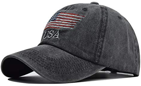 Baseballkappe mit amerikanischer Flagge, Vintage-Design, gewaschen, Baumwolle, verstellbar, Trucker, Unisex - Schwarz -
