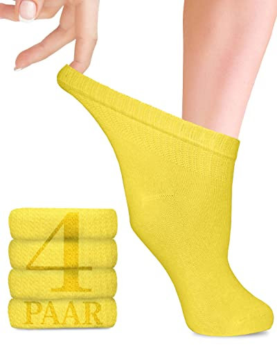Fiera Besa Diabetiker Socken Damen mit Lycra, 4 Paar, Knöchelhoch Bambus Socken, Superweiche, Dünne und ohne Naht Bambussocken für den Alltag, 35-38 und 39-42 mit 18 Farben (35-38, Gelb)
