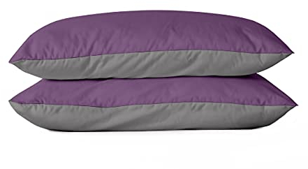 BLUE MOON Mako Satin Wendebettwäsche Satin Kissenbezug einfärbig Uni, Kopfkissenbezug, Pillow case, Pillow case 40x80 Made in EU! (Pflaume/grau Kissenbezüge 2er-Pack, 40 x 80 cm)