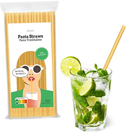 Wisefood - Pasta Strohhalm - 22,5cm lang, Ø 6mm, 12 x 100 Stück, Essbar, Nachhaltig, Pasta-Material, Strohhalm, 500 Stück
