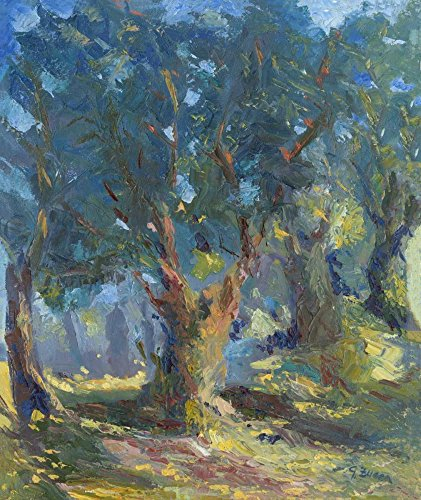 Kunst-Leinwand, auf Holz, Stangen, Olivenbaum, Landschaft, Sardinien, Zucca Gianfranco – Landschaft, vertikales Bild, Olivenbaum, mediterrane Landschaft, 102 x 86 cm