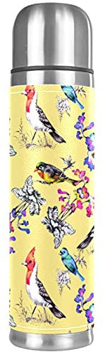 Borraccia termica termica in acciaio inox compatta con fiori e uccelli, 17 once