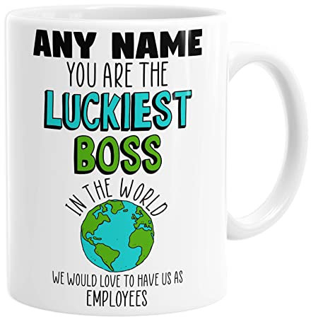 Daytripper Personalised You are The Luckiest Boss in The World Mug, Custom Name, Funny Gift for Boss, Coffee Mug,Tea Cup,