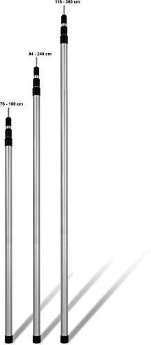 normani Aufstellstange Teleskopstangen Stützstange aus Alu in unterschiedlichen Längen von 76 cm bis 300 cm - 3 Segmente für Zelt, Tarp, Sonnensegel oder Plane Farbe 2.Stück Größe 94-240 cm