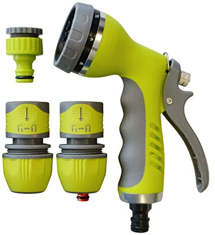 Jardibric - Kit Arrosage 12/15 / 19 mm - Pistolet Métal Gainé - Raccord Stop - Nez Robinet 15x21 20x27