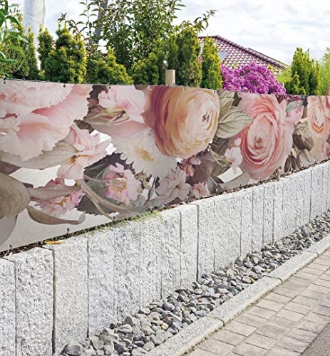 MyMaxxi Zaunbanner Sichtschutz - blühende Ballerina Blumen - Abdeckung für Terrasse Zaun - Windschutz Sonnenschutz Blickdicht - Zaunverkleidung wetterfest -