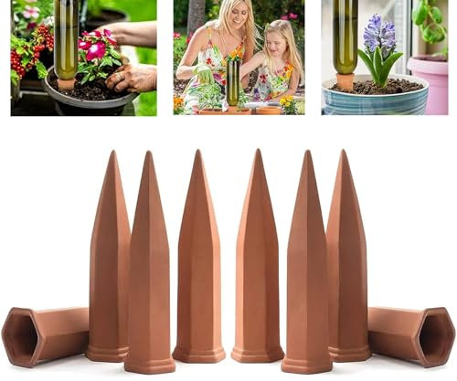 CHSEEO Lot de 8 Oyas a Planter Terre Cuite, Auto-arrosantes en Ollas Terre Cuite, Cône en Argile d’arrosage, Goutte-Gouttes Automatiques pour Plantes en Pot D'intérieur, Marro
