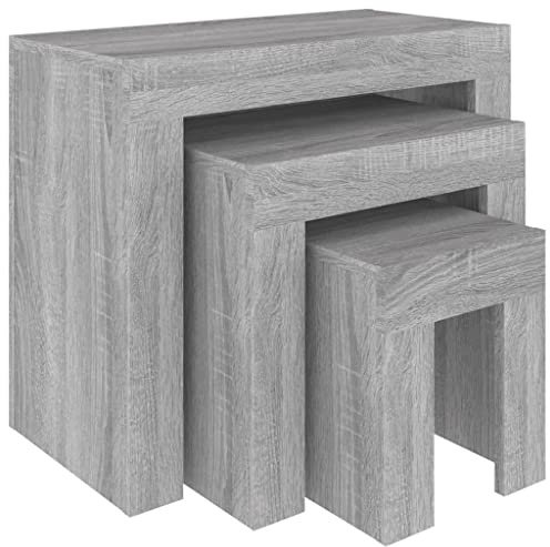 vidaXL Satztisch, Beistelltisch Set für Wohnzimmer Schlafzimmer Büro, Couchtisch Kaffeetisch Stapelbar, Wohnzimmertisch Nachttisch Tisch, Grau Sonoma Holzwerkstoff