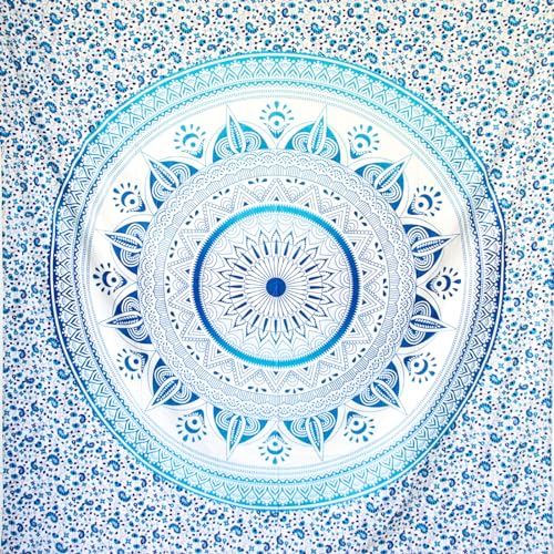 MOMOMUS Großes Strandtuch XL Sandfrei - Mit Mandala-Motiv - Ideal als Pareo, Strandtuch Groß Sandabweisend oder Strandlaken XL - Blau, 135x210 cm