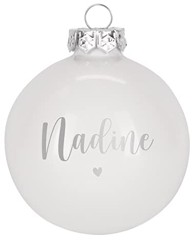 Herz & Heim® Weihnachtskugel aus Glas mit persönlicher Gravur/Rot oder Weiß/Matt oder Hochglanz/Ø 8 oder 10 cm/Verschiedene Motive Ø 10 cm, Weiß Hochglanz, mit Herz