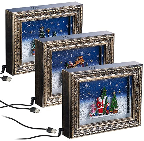 infactory 3D Effekt Bilder: 3er-Motiv-Set Weihnachts-Bilderrahmen mit LEDs, Schneewirbel und Musik (Deko-Bilderrahmen, Weihnachtsaccessoire, Weihnachtsbeleuchtung)