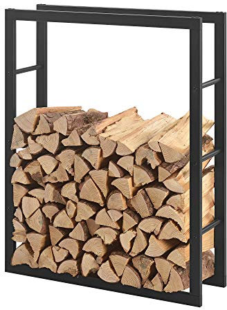 [en.casa] Kaminholzregal Täby Brennholzregal innen außen Metall 80 x 25 x 100 cm Holzunterstand Stapelhilfe für Feuerholz Holzlager Kaminholzständer Schwarz