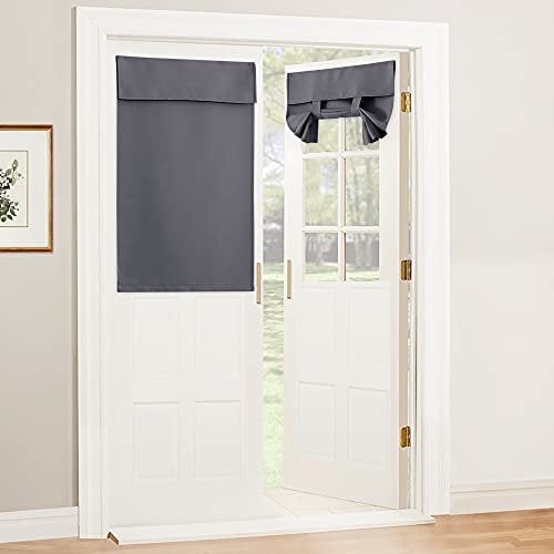 PONY DANCE Portable Door Curtain Thermal Insulated Patio Door Privacy Blinds Blackout Tie Up Shades Sticker Windproof Curtain for Glass Door Window, 30x40-Inch, Grey, 1 PC