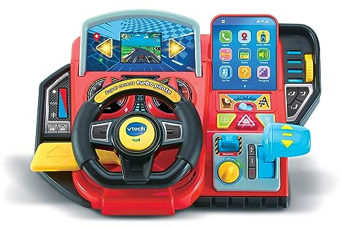 VTech - Super Console Turbo Pilote, Simulateur de Conduite avec Écran Couleur et Tableau de Bord, Courses de Voitures, Apprentissages et Jeux, Cadeau Enfant de 3 Ans à 8 Ans - Contenu en Français