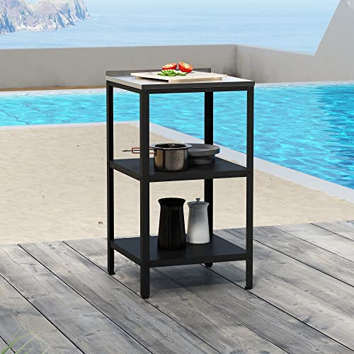 casa.pro Outdoor Standregal Bolognano Schwarz/Silber matt Gartenregal für Grill und Camping 92 x 50 x 50 cm für Drinnen und Draußen mit 3 Ablagen