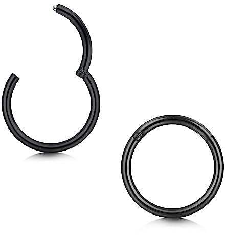 Longita 2 Stück Nasenpiercing Ring, 316L Chirurgenstahl Nasenring, 16G Septum Clicker Ring, Helix Conch Knorpel Tragus Piercing Ohr Innendurchmesser 11MM Schwarz