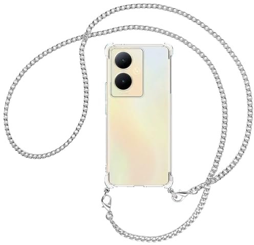 mtb more energy® Handykette kompatibel mit vivo Y78 5G, vivo V29 5G Lite 5G - Metallkette (Silber) - Smartphone Hülle zum Umhängen - Anti Shock Full TPU Case