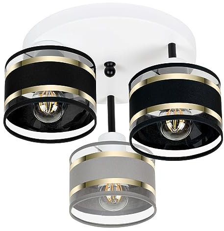 alfalux Deckenlampe Mit 3 Lampenschirmen LED Deckenleuchte Lampe Wohnzimmerlampe Schlafzimmerlampe Wohnzimmer Schlafzimmer Küche Leuchte Deckenleuchten Schwarz/Grau/Schwarz TI-3030WE-SCGRSC