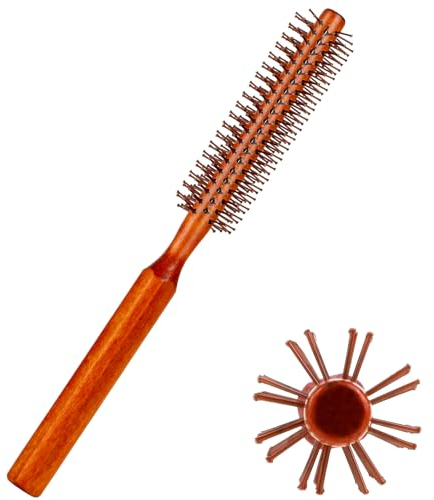 Small Round Brush for Blow Drying,Small Round Hair Brush Round Curling Comb with Wooden Handle,Nylon Bristles Curling Brush for Wet Hair, Bangs, Beard, Styling, Lifting, Curling