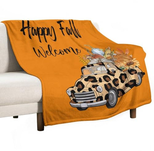 Happy Fall Fleece-Bettdecken, 152,4 x 203,2 cm, weich, flauschig, Plüsch, Kürbis-Patch, Erntewagen, flauschige weiche Decke für Kinder, Babys, Jungen, Mädchen, Erwachsene