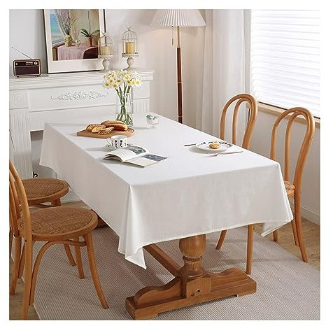 KnSam Tischdecken 130x260CM, Einfarbig Tischtuch Baumwolle Leinen Biertisch Tischdecke Outdoor Pflegeleicht für Wohnzimmer, Esszimmer, Balkon, Garten, Weiß