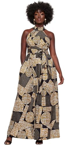 D'IYANU Ronke Kleider mit afrikanischem Druck für Damen – elegante afrikanische Kleidung – Ankara & Kente Kleider in regulären & Übergrößen, Schwarz-braune Geometrie, Mittel