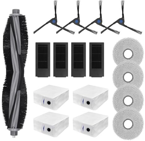DingGreat Lot de 17 accessoires pour aspirateur Ecovacs Deebot X2 / X2 Omni / X2 Pro / DEX86 - Nettoyage parfait avec 1 brosse principale, 4 brosses latérales, 4 filtres Hepa, 4 sacs à poussière et 4