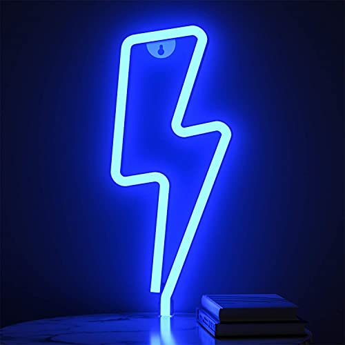 XIYUNTE Lightning Bolt Neon Light - USB Powered Neon Signs, Blue Lightning Led Signs for Wall Decor, Kids Room, Game Room, Party Decoration