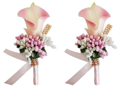 Wisafory 1 Stück Hochzeit Boutonniere Calla Lily Ansteckblume mit Sicherheitsnadel Künstliche Blumen Brosche Handarbeit Corsage Knopfloch Blume Hochzeitsanstecker für Bräutigam Braut Rosa