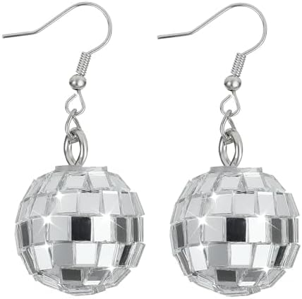 Enyolidimk Silber Discokugel Ohrringe - Drop Earring Design - Ohrringe - Spiegelkugel - Disco Punk - Party - Glitzer - 1 Paar