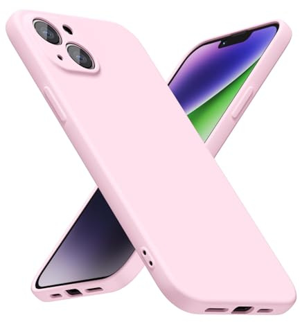 LoeoeL for iPhone 14 Phone Case Silicone, Minimalist Ultra Thin Slim Soft Rubber Gel Solid Color Matte TPU Cute Case for Women Men, Girly Plain Aesthetic Design & Camera Cover Protection, Light Pink