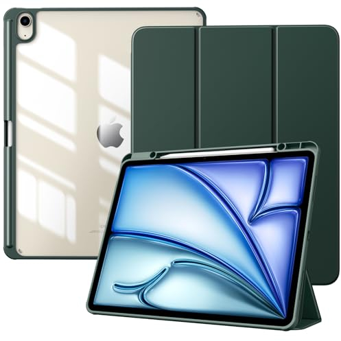 TiMOVO Coque pour Nouvel iPad Air 13 Pouces (M3/M2-2025/2024) avec Porte-Stylet, Étui Fine Mise en Sommeil/Réveil Auto, Housse Arrière Transparente avec Support pour iPad Air 13, Vert Nuit