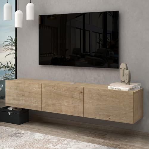 Atelier Mobili Floating TV Stand, TV Stand up to 75 inch TV, Floating TV Stand Wall Mounted, Floating Entertainment Center, Floating Shelf for Under TV, Floating TV Console (Oak)