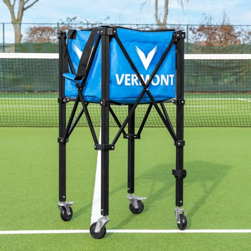 FORZA VERMONT Pro rullande tennisbollkorg – bärbar och effektiv förvaring [150 bollkapacitet] – finns i svart eller blå (blå)