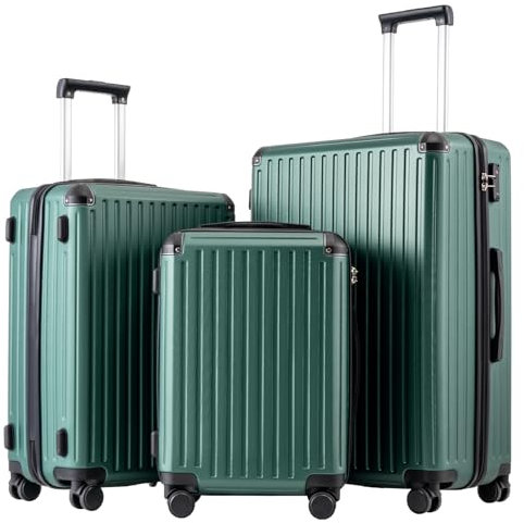 COOLIFE Koffer Trolley-Koffer Hartschalen-Koffer Rollkoffer Reisekoffervon ABS-Material mit TSA-Schloss Teleskopgriff und 4 Zwillingsrollen (Dunkelgrün, Koffer-Set)