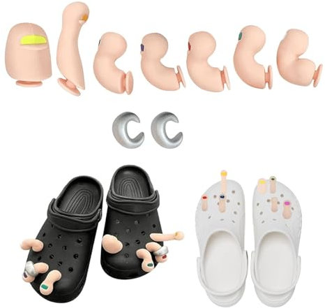 Jicyor Crocs Anstecker, 9 Stück Crocs Anstecker Zehen Einzigartige Und Lustige Schuhe Nieten Set Zubehör Dekorationen PVC Schuhanstecker Lustige Geschenke Für Familie Und Freunde (Weiß)