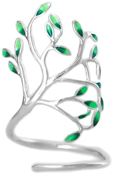 SUGARKITTEN LONDON Anello in argento Sterling con albero della vita smaltato verde foglia ramo foresta