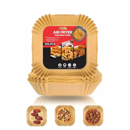 Air Fryer Liners Disposable Paper Liners Oil-Proof Food Grade Baking Trays Non Stick Parchment Paper for Meats Chips Cookies Roasting Baking Cooking Kitchen Accessories 6.5 Inch (Pack of 100)