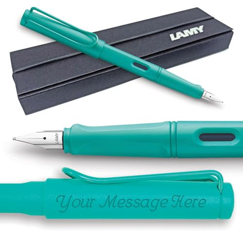 Fountain Pen Lamy Safari - Personalised with Engraving (Medium Nib, Candy Aquamarine)