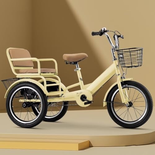 LSQXSS 3-Rad-Fahrrad, Rikscha-Dreirad mit Pedalen, Tandem-Dreirad mit Rücksitz, Sitz mit Gurt und Armlehne, Vorder- und Hinterradbremsen, Outdoor-Cruiser-Fahrrad, Speichenräder mit Luftreifen