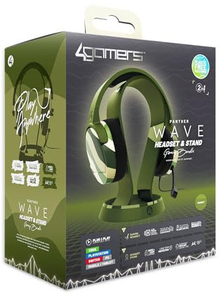 4Gamers Panther Gaming Headset mit Ständer - Wave Forest Kompatibel mit PS4, PS5, Xbox, Switch & PC