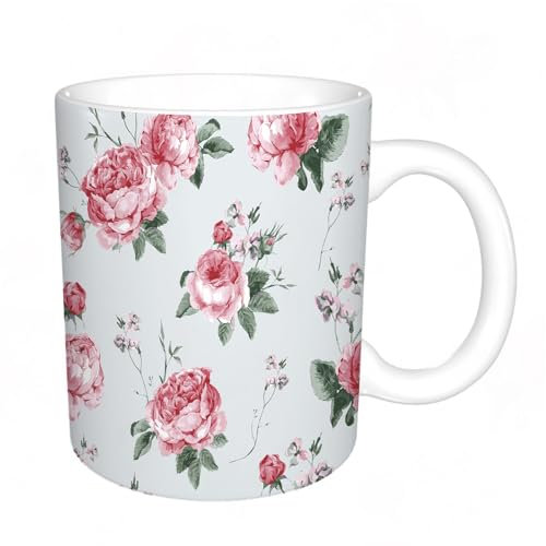 KDWJS Mug porcelaine fine Mug Tasses de 11 oz 330ml pour collègue,amis,frères et soeurs imprimer Tasse de café exquis CadeauRose, rose anglaise en fleurs, style aquarelle, jardin, shabby chic, fleurs