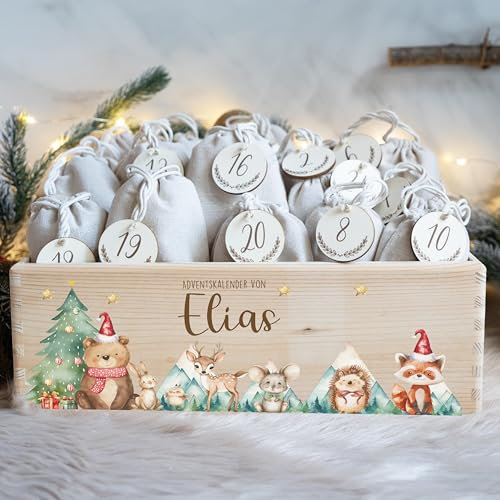 KIDSMOOD - Personalisierter Adventskalender 2025 für Überraschungen, Adventskalender zum Befüllen, DIY Weihnachtskalender mit Geschenktüten & Holzzahlen - Praktische Weihnachtsdeko (40 x 30 x 14 cm)